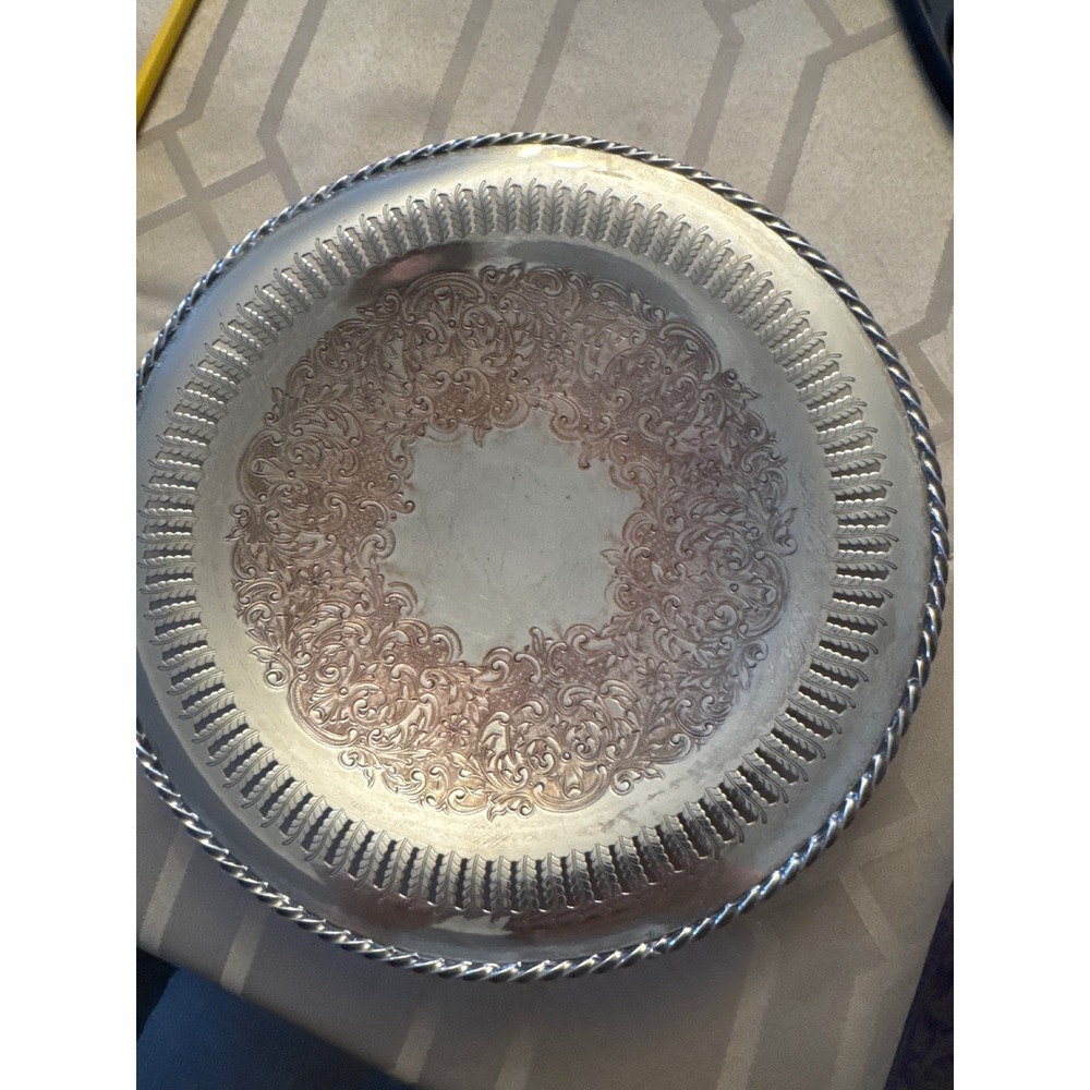 Antique European 540 Silver on Copper Tea Tray Art Nouveau Floral Rope Rim 10.5 - Picture 1 of 9